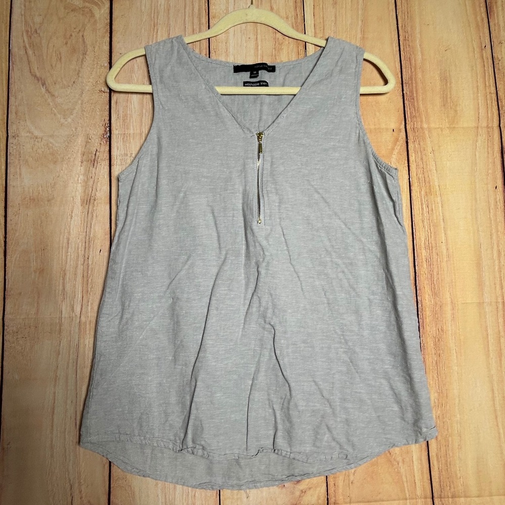 Harve Benard Tank Top Womens Medium Gray Washable Linen Zip V-Neck Coastal Chic